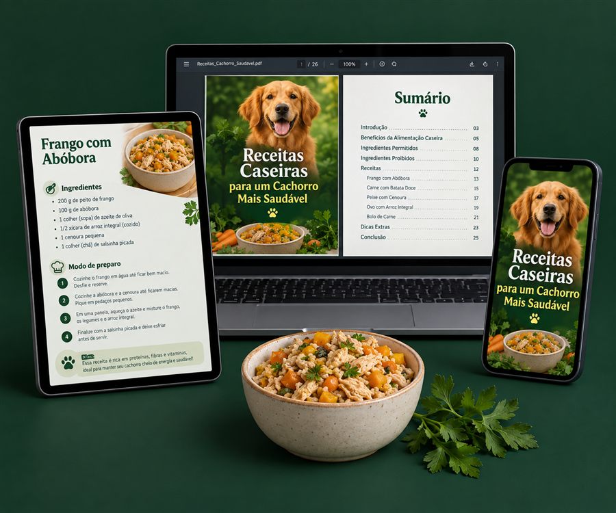 +200 Receitas Naturais para Cães no celular, tablet e computador