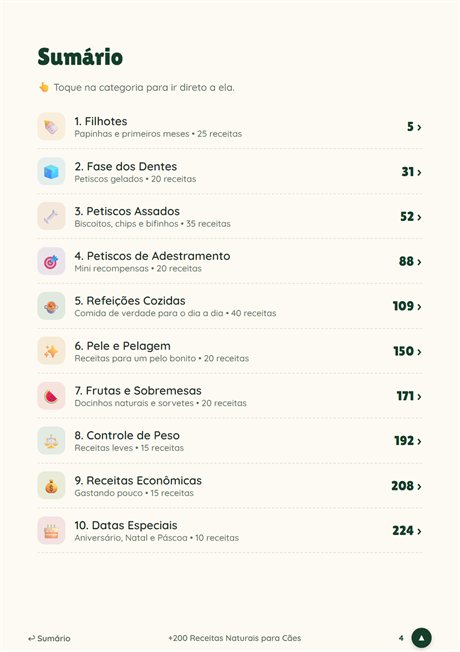 Sumário com as 10 categorias